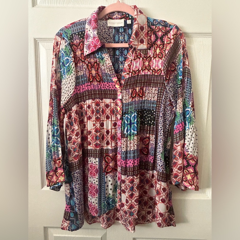 Sunny Leigh Multi-Color Patchwork Button-Down Shi… - image 1